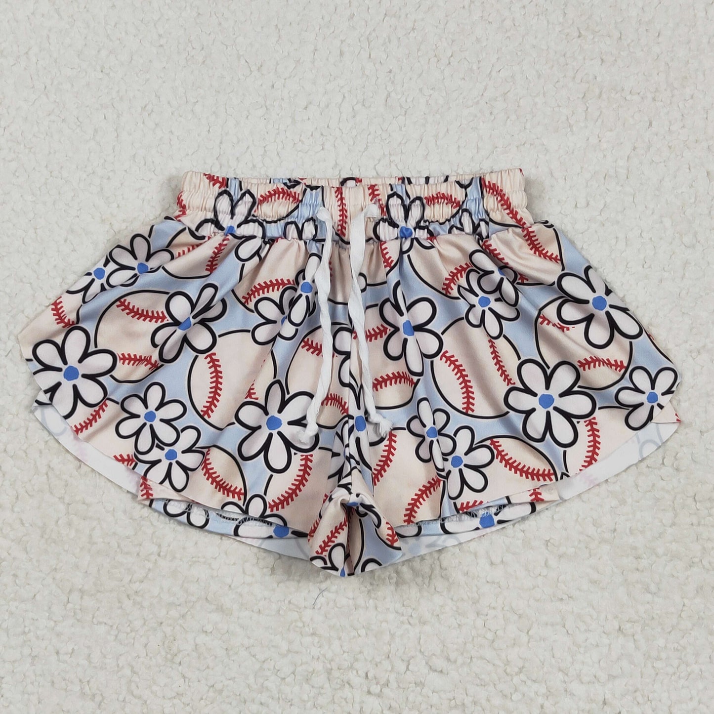SS0581 Baseball Flower Blue Shorts Girls Boutique Outfits 202505 RTS
