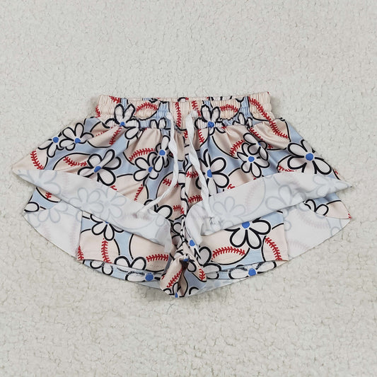 SS0581 Baseball Flower Blue Shorts Girls Boutique Outfits 202505 RTS