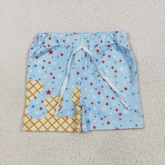 SS0610 4th of July Boys Boutique Waffle Star Light Blue Shorts 202506 RTS
