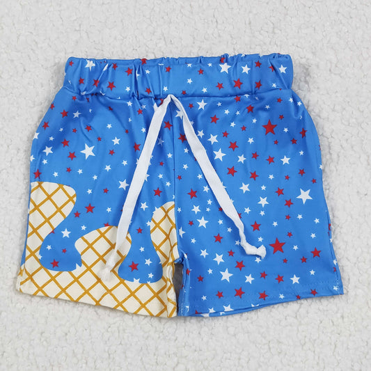 SS0611 4th of July Boys Boutique Waffle Star Blue Shorts 202506 RTS