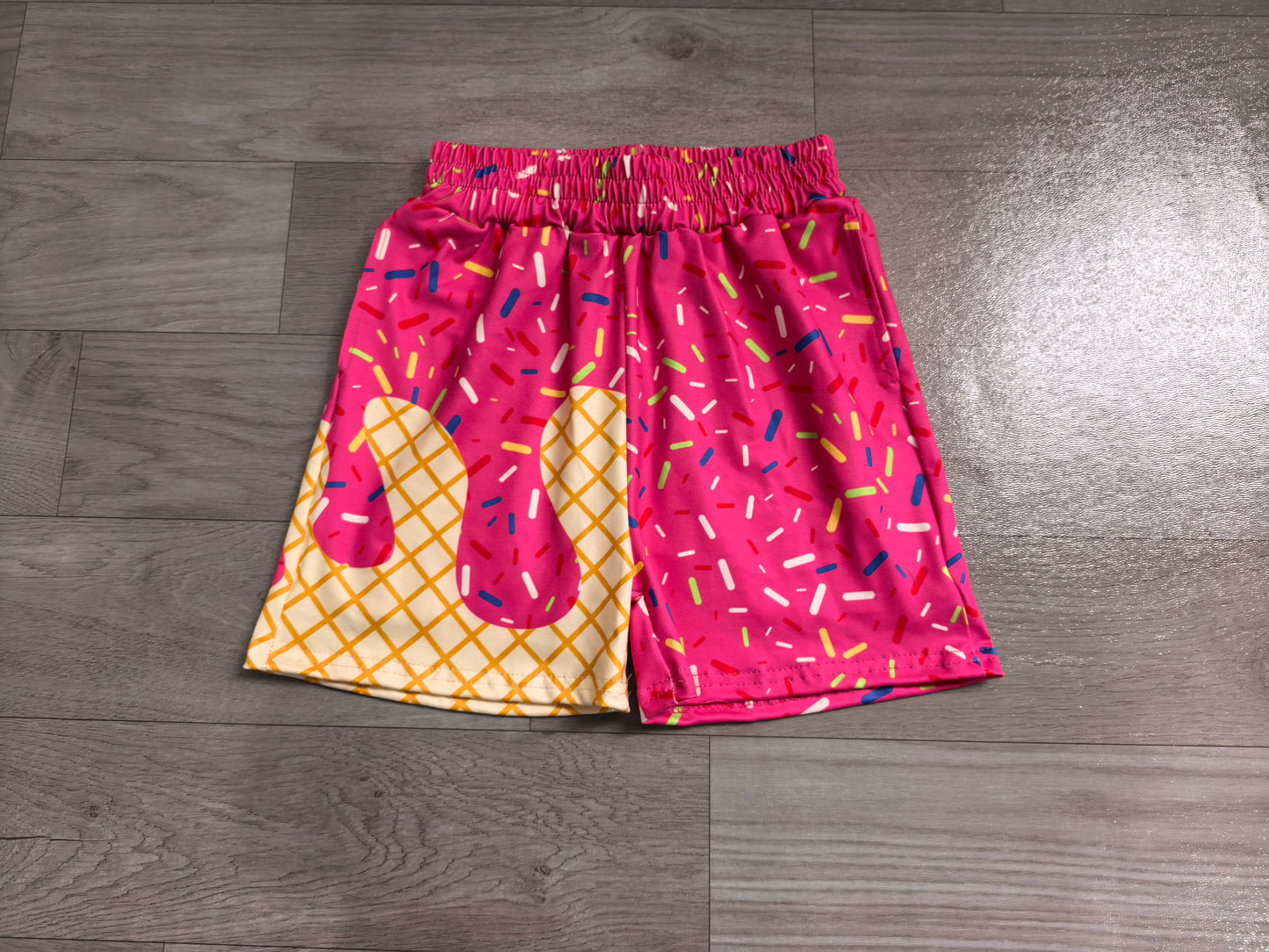 NO MOQ preorder SS0636 Waffle Ice Cream Boys Boutique Rose Red Shorts 202606