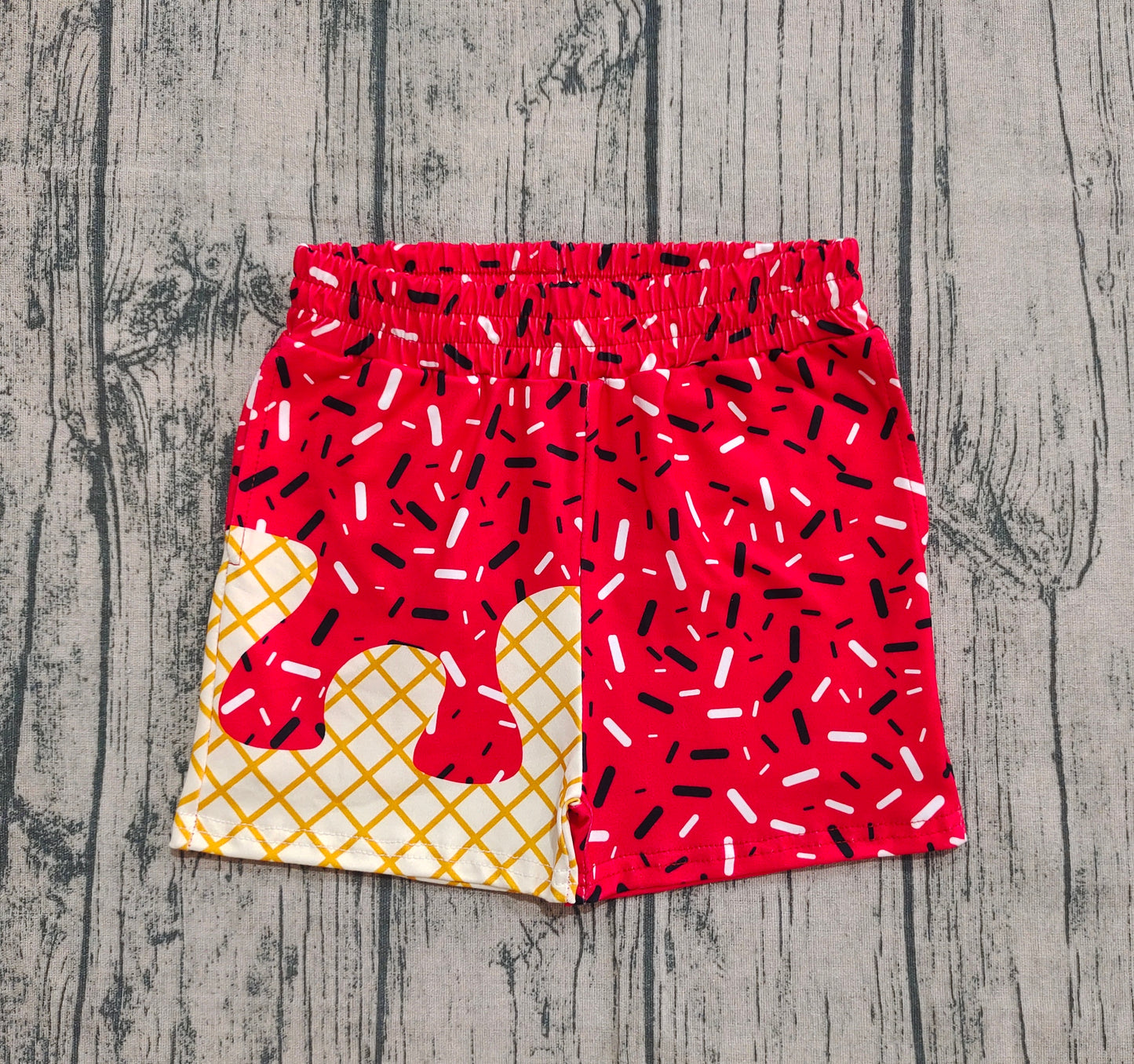 SS0637 Waffle Ice Cream Boys Boutique Red Shorts 202509 RTS