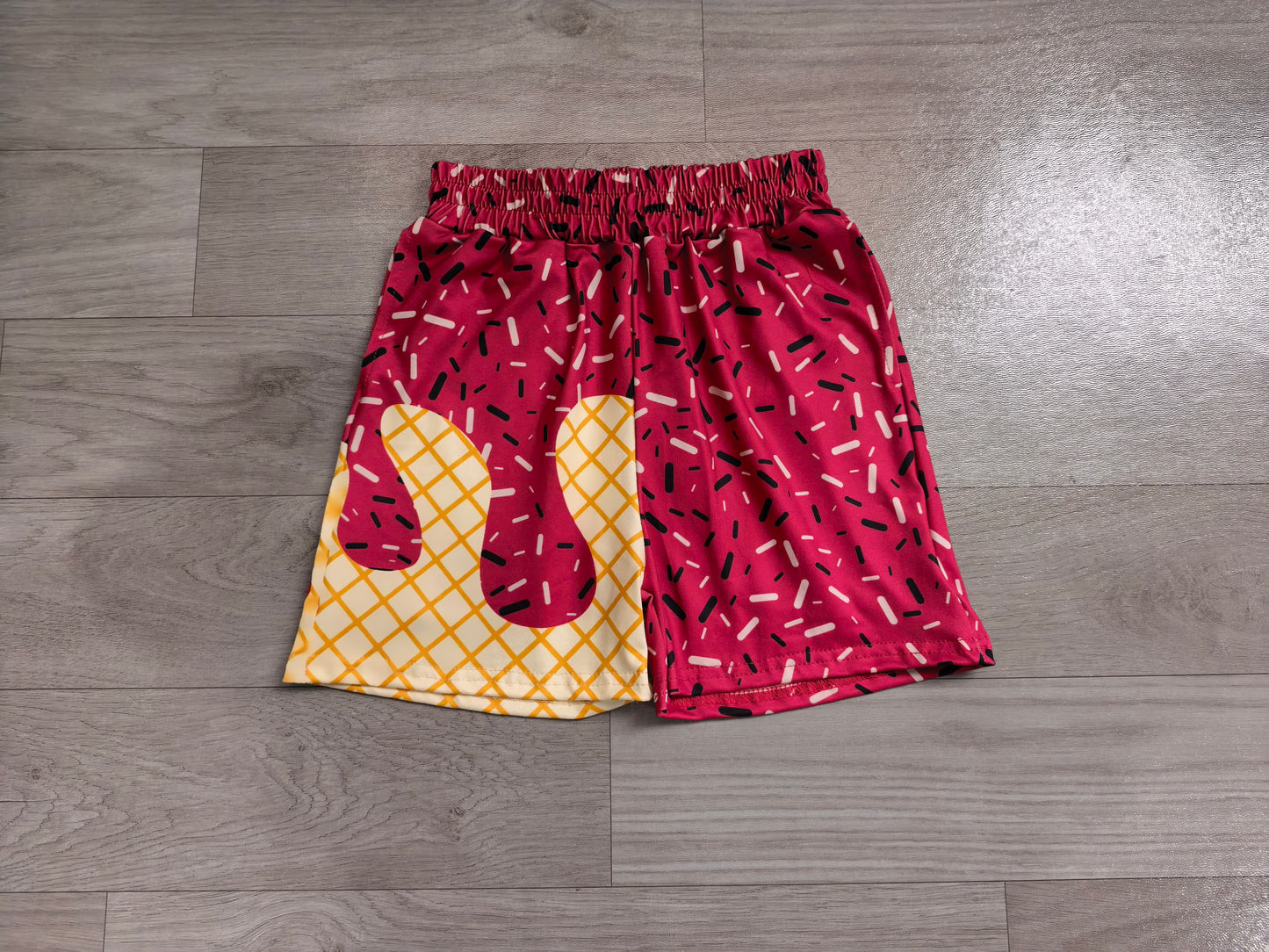 NO MOQ preorder SS0638 Waffle Ice Cream Boys Boutique Dark Red Shorts 202606