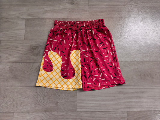 NO MOQ preorder SS0638 Waffle Ice Cream Boys Boutique Dark Red Shorts 202606