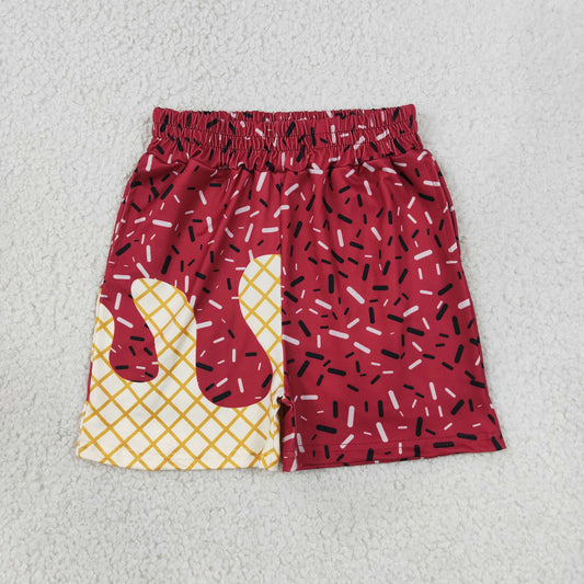 SS0638 Waffle Ice Cream Boys Boutique Dark Red Shorts 202607 RTS