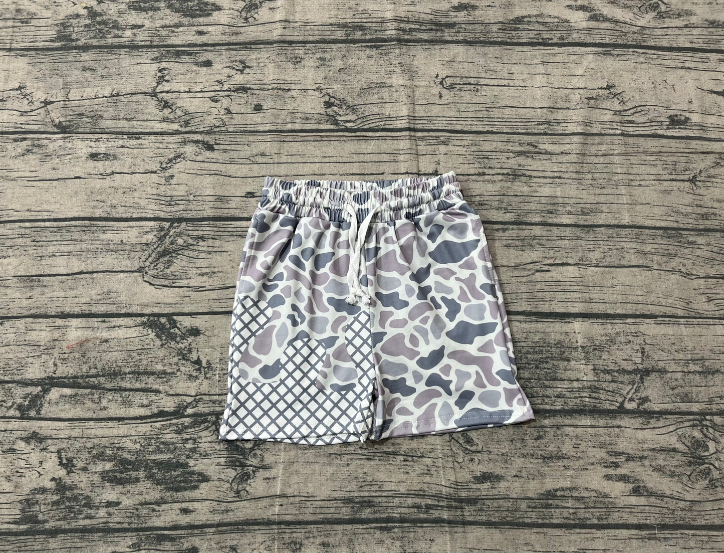 NO MOQ preorder SS0647-XS-3XL Waffle Gray Camouflage Boys Boutique Blue Shorts 202510