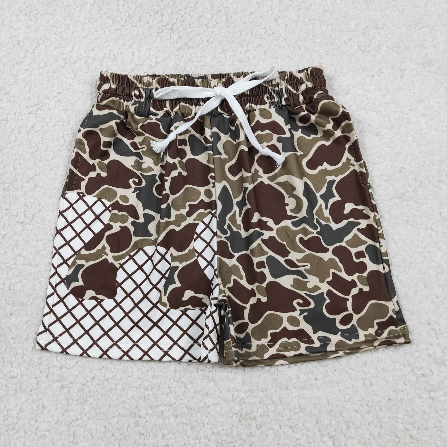 SS0650 Waffle Dark Brown Green Camouflage Boys Boutique Blue Shorts 202603 RTS
