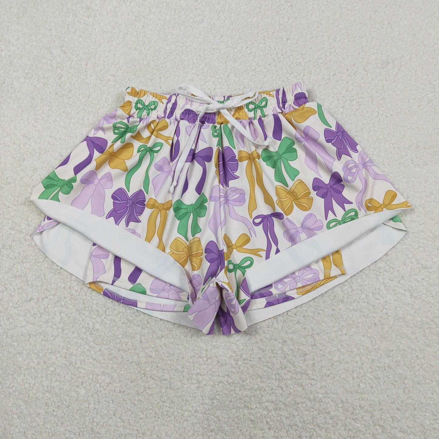SS0681 Mardi Gras Adult Female Bows Pattern Purple Yoga Shorts 202511 RTS