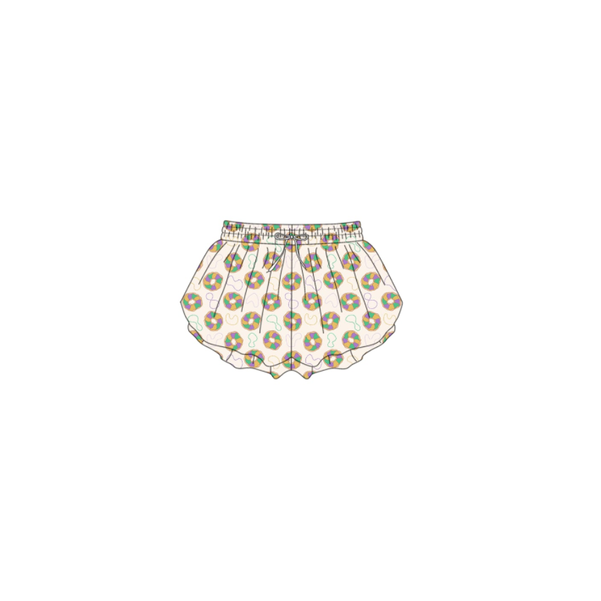 MOQ 5 preorder SS0683 Mardi Gras Necklace Donut Beige Girls Yoga Shorts 202510