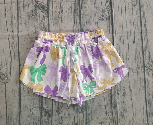 NO MOQ preorder SS0684 Mardi Gras Bows Purple Girls Yoga Shorts 202511