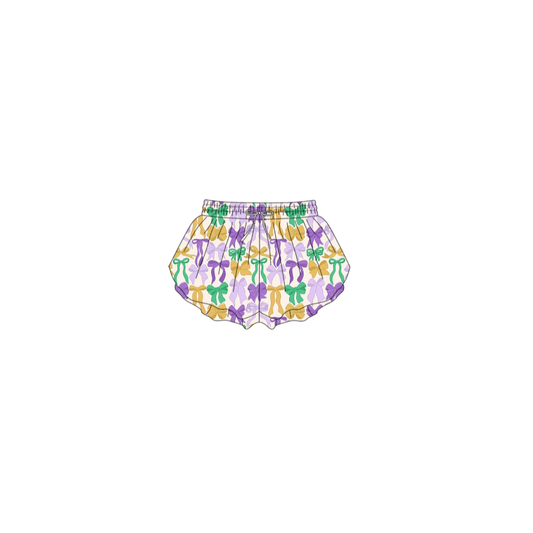 MOQ 5 preorder SS0684 Mardi Gras Bows Purple Girls Yoga Shorts 202510