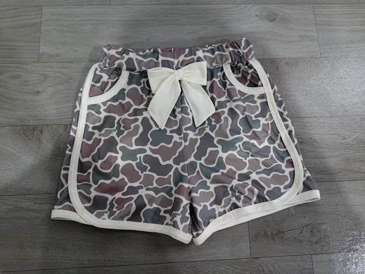 NO MOQ Preorder SS0688 Girls Bow Gray Camouflage Shorts 202607