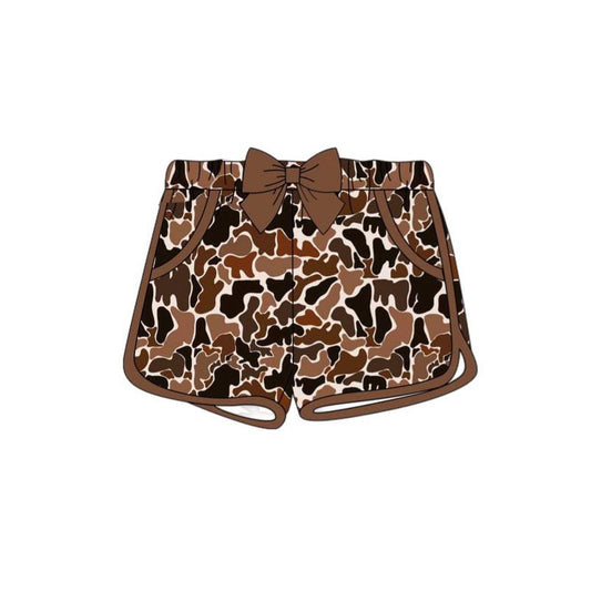 MOQ 5 Preorder SS0689 Girls Bow Brown Camouflage Shorts 202510
