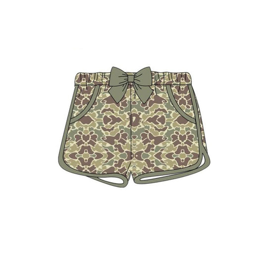MOQ 5 Preorder SS0690 Girls Bow Gray Green Camouflage Shorts 202510