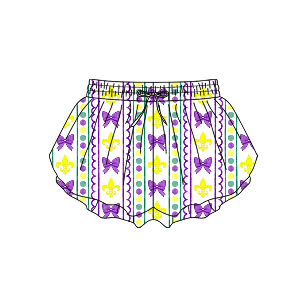 MOQ 5 preorder SS0700 Mardi Gras Bows Dots Stripe Girls Yoga Shorts 202510