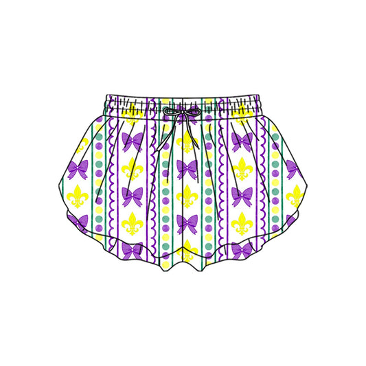 MOQ 5 preorder SS0700 Mardi Gras Bows Dots Stripe Girls Yoga Shorts 202510