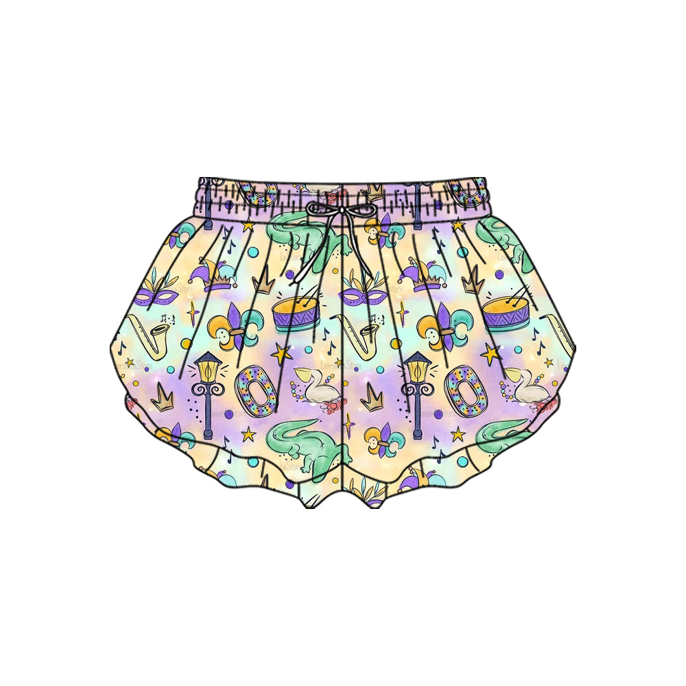 MOQ 5 preorder SS0702 Mardi Gras Crocodile Mask Colored Girls Yoga Shorts 202510