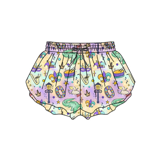 MOQ 5 preorder SS0702 Mardi Gras Crocodile Mask Colored Girls Yoga Shorts 202510
