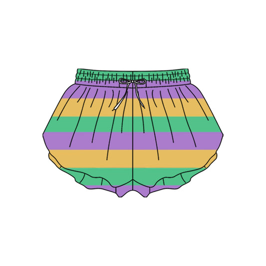 MOQ 5 preorder SS0706 Mardi Gras Adult Female Stripe Yoga Shorts 202510