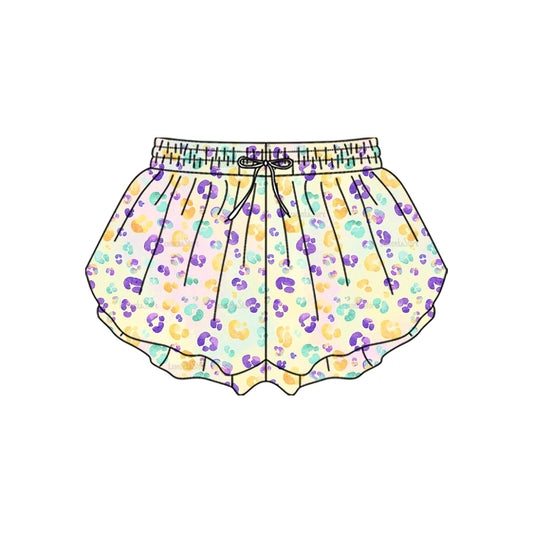 MOQ 5 preorder SS0707 Mardi Gras Colored Leopard Girls Yoga Shorts 202510