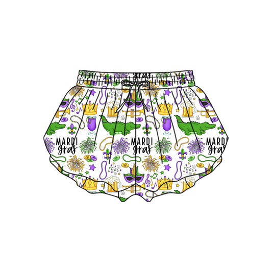 MOQ 5 preorder SS0709 Mardi Gras Crocodile Firework Necklace White Girls Yoga Shorts 202510