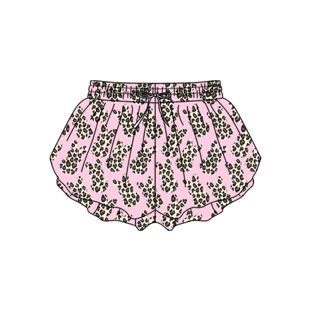 MOQ 5 preorder SS0716 Easter Bunny Leopard Pink Girls Yoga Shorts 202510