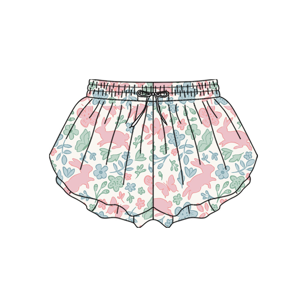 MOQ 5 preorder SS0718 Easter Rabbits Flower Leaf Butterflies Girls Yoga Shorts 202510