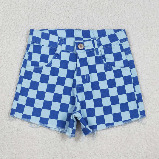 SS0763 Blue Plaid Girls Denim Shorts 202512 RTS