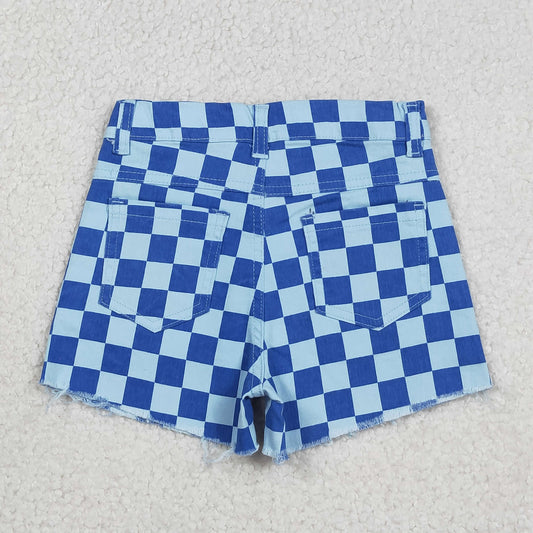 SS0763 Blue Plaid Girls Denim Shorts 202512 RTS