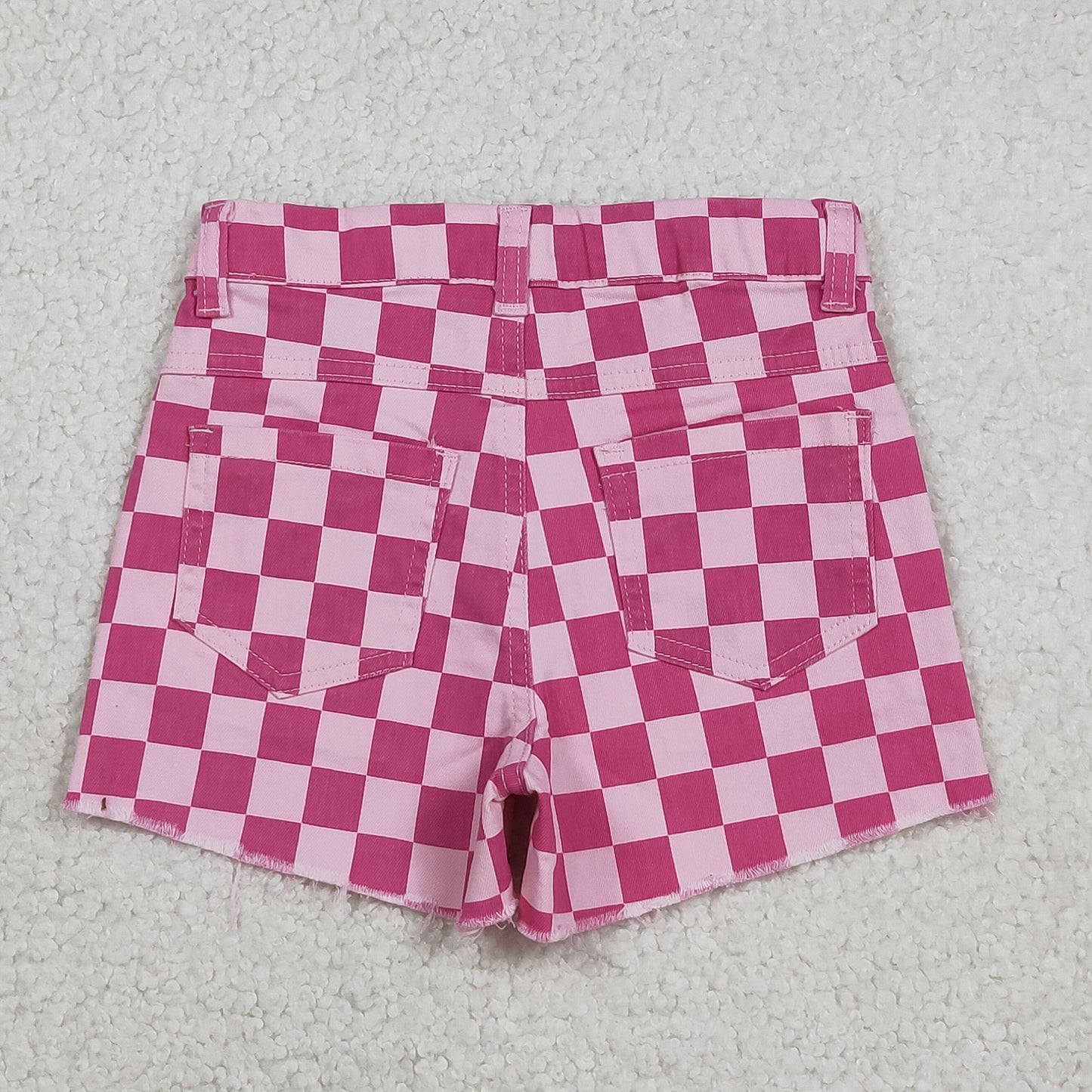SS0764 Rose Red Plaid Girls Denim Shorts 202512 RTS