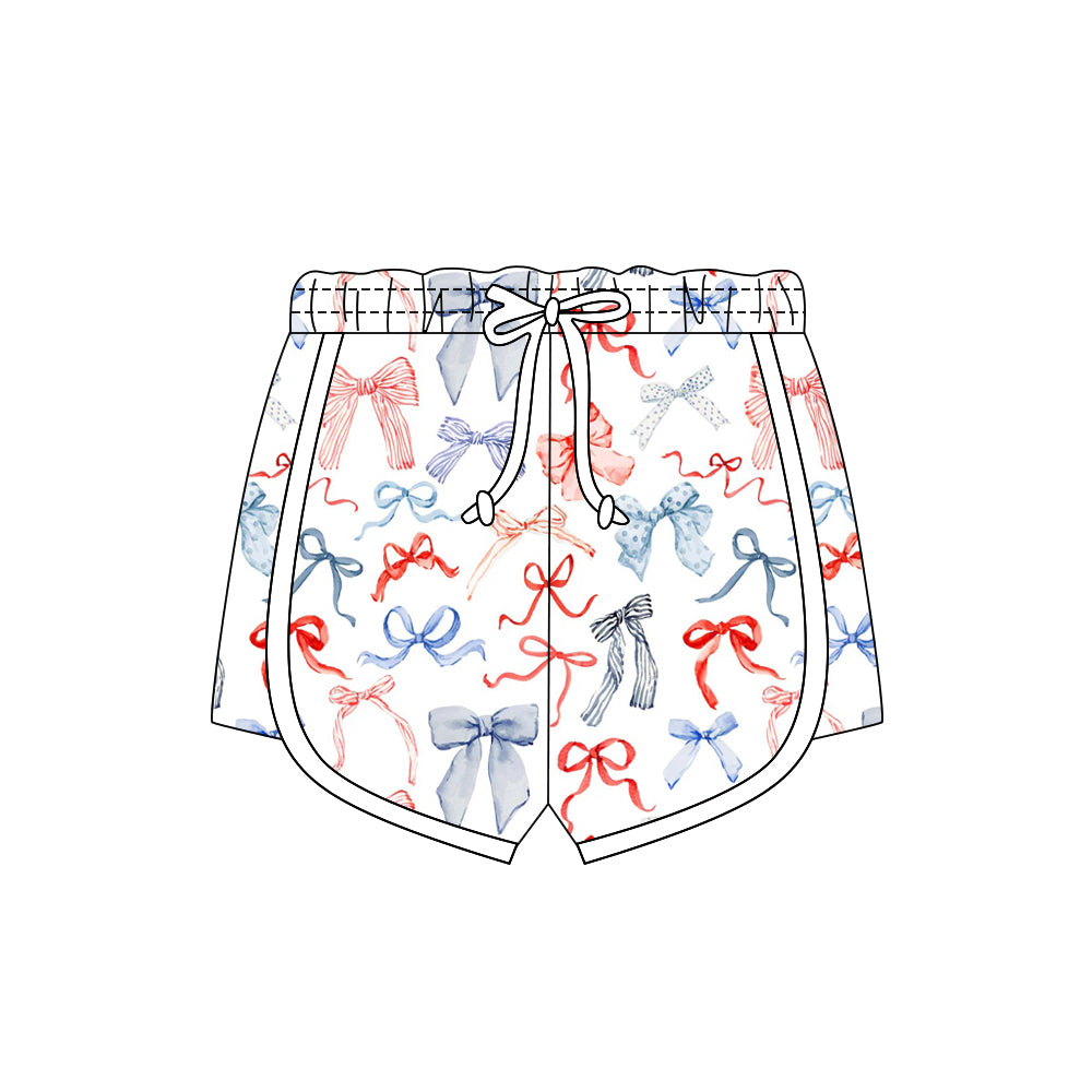 MOQ 5 PCS preorder SS0777 4th of July Red Blue Bows White Girls Shorts 202512