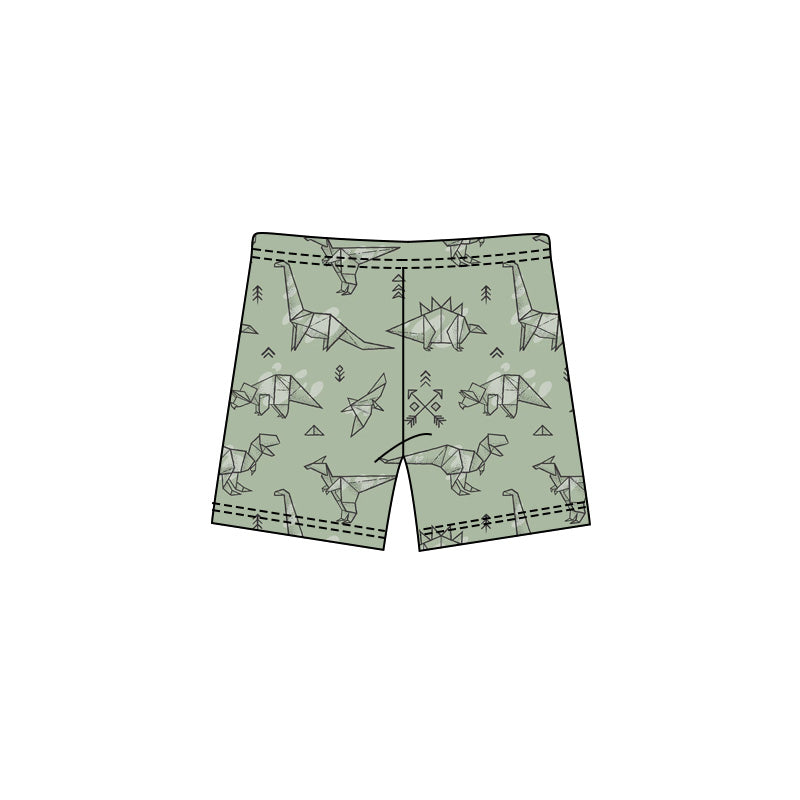 MOQ 5 PCS preorder SS0786 Dinosaur Origami Pattern Gray Green Boys Shorts 202601