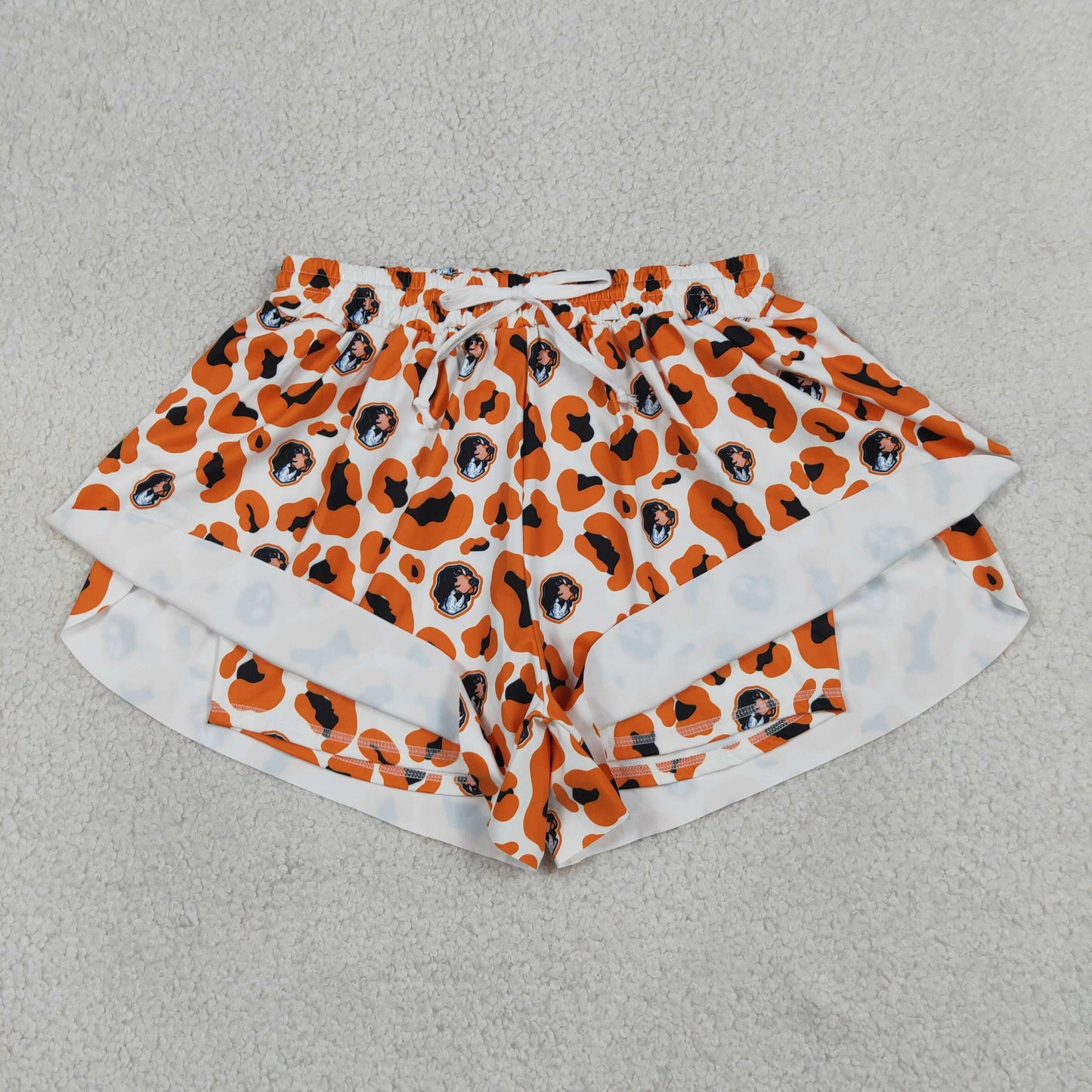 SS0806 Adult Female GO TEAM Puppy Orange Black Leopard White Yoga Shorts 202605 RTS