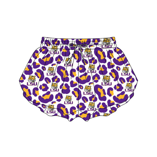 MOQ 5 PCS SS0811 Preorder Adult Female GO TEAM Tiger LSU Purple Yellow Leopard White Yoga Shorts 202601