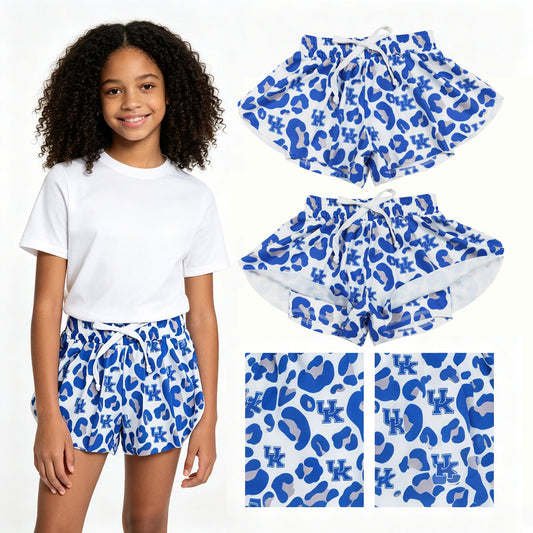 SS0812 GO TEAM UK Blue Gray Leopard White Girls Yoga Shorts 202604 RTS