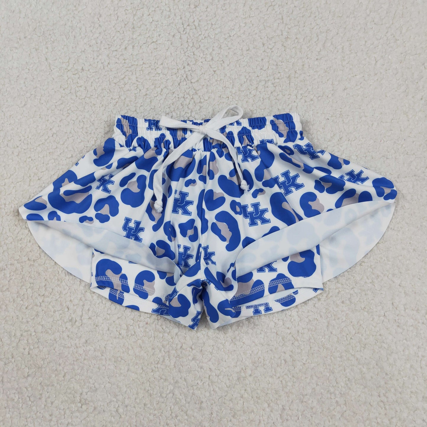 SS0812 GO TEAM UK Blue Gray Leopard White Girls Yoga Shorts 202604 RTS