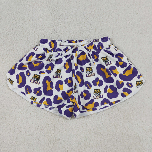 SS0821 GO TEAM Tiger LSU Purple Orange Leopard White Girls Yoga Shorts 202604 RTS