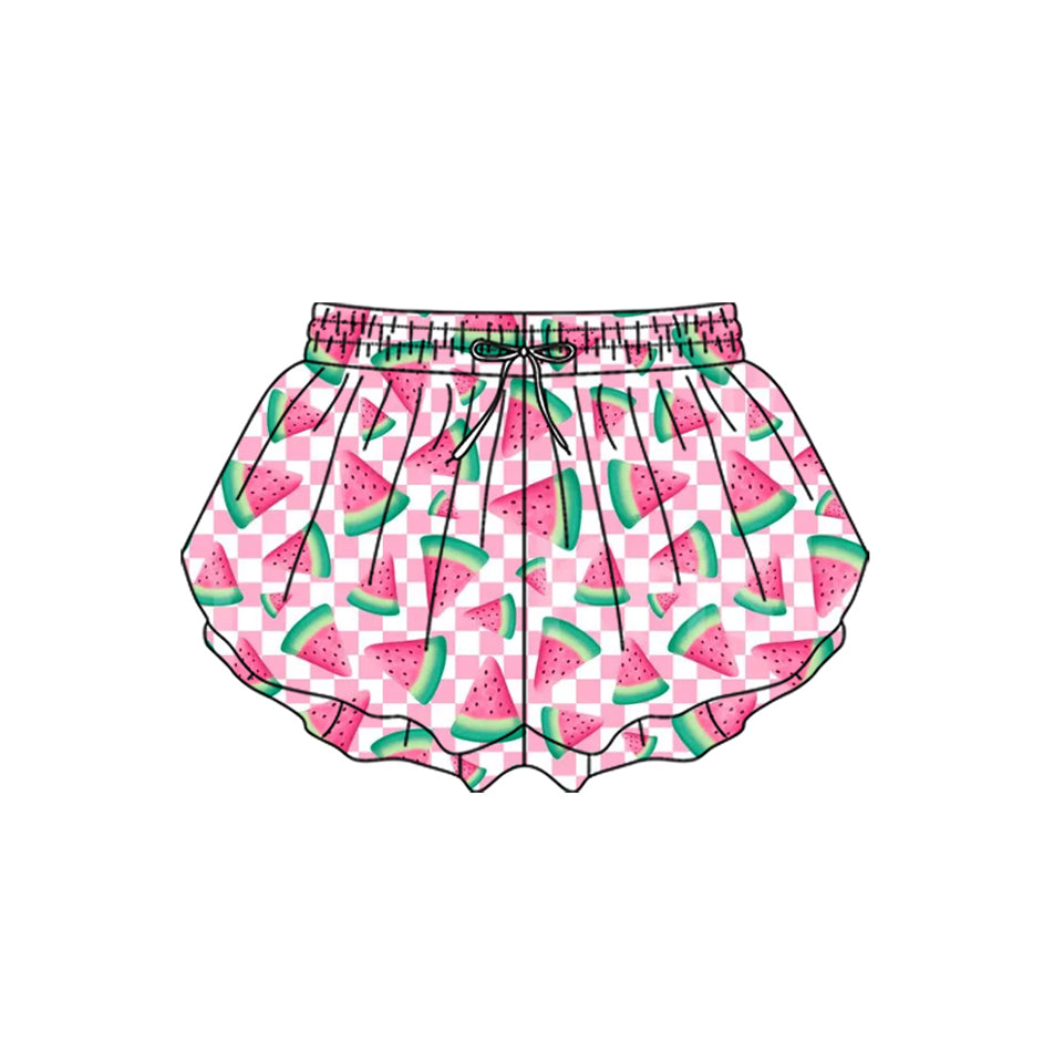 MOQ 5 PCS preorder SS0849 Watermelon Pink Plaid Girls Yoga Shorts 202601