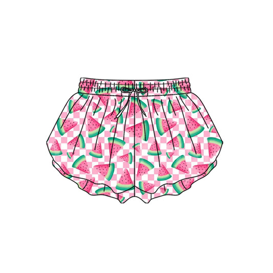 MOQ 5 PCS preorder SS0849 Watermelon Pink Plaid Girls Yoga Shorts 202601