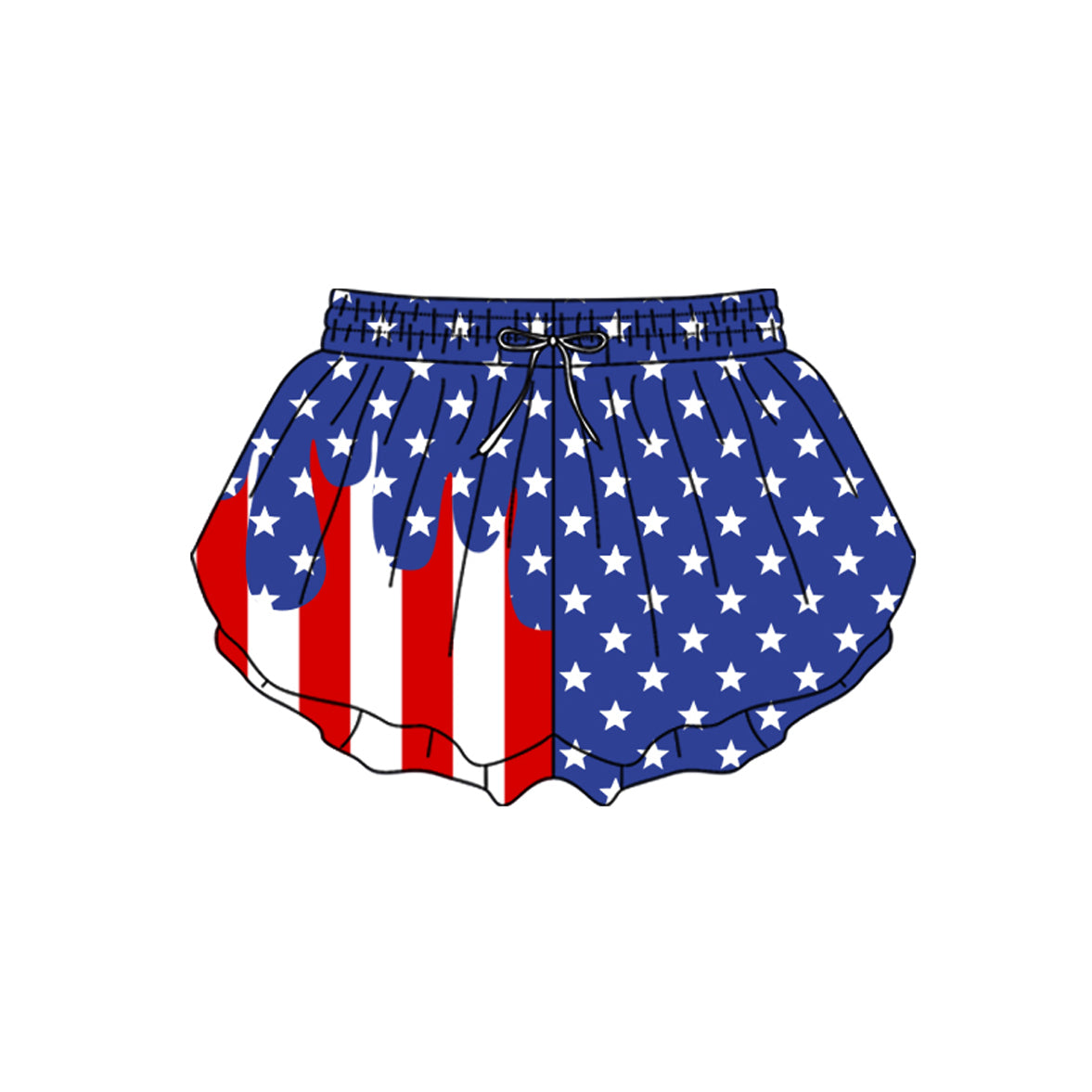 MOQ 5 PCS preorder SS0860 4th of July Star Stripe Blue Girls Yoga Shorts 202602