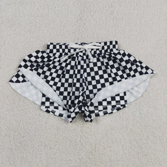 SS0865 Black White Plaid Girls Yoga Shorts 202604 RTS