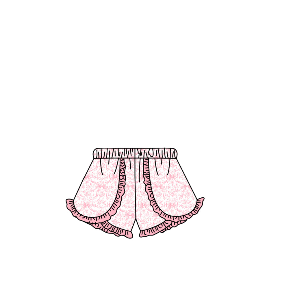 MOQ 5 PCS Preorder SS0884 Pink Bows Floral Ruffle Girls Shorts 202603