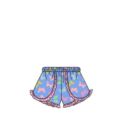 MOQ 5 PCS Preorder SS0885 Butterflies Pink Ruffle Blue Girls Shorts 202603