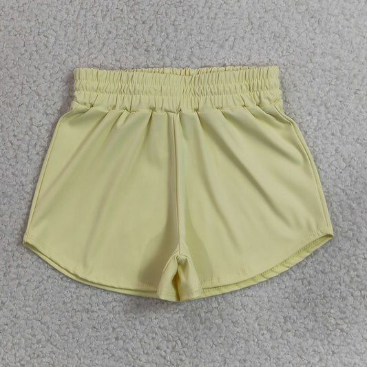 SS0899 Solid Yellow Girls Yoga Shorts 202606 RTS