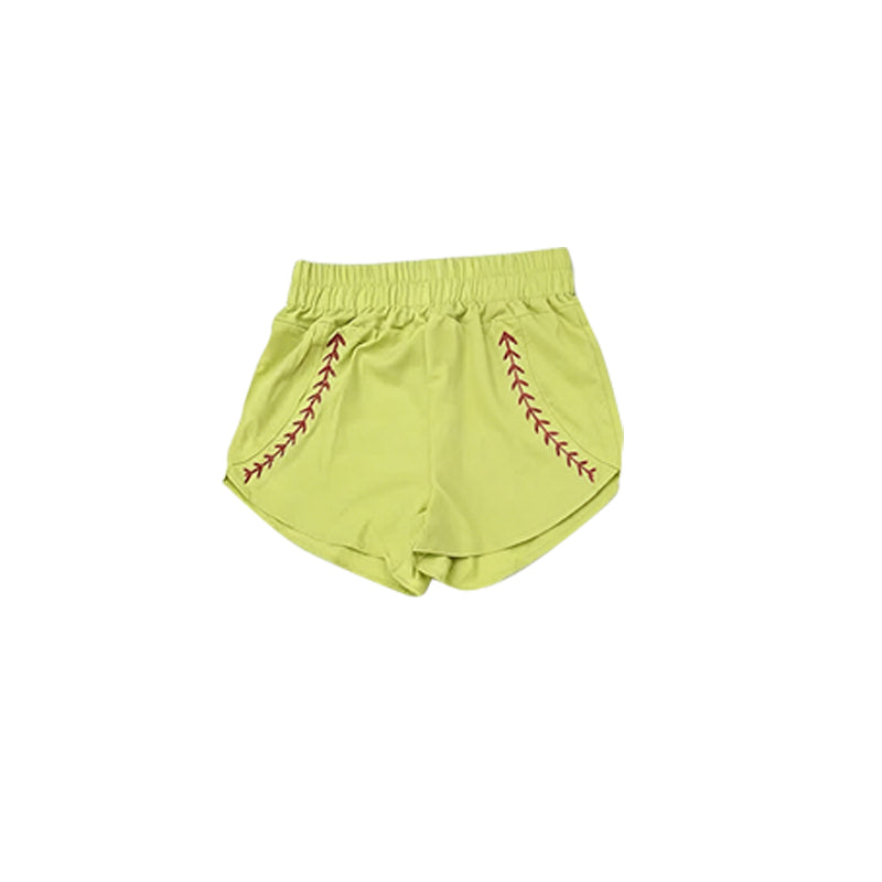 MOQ 5 PCS Preorder SS0909 Baseball Print Yellow Girls Yoga Shorts 202604