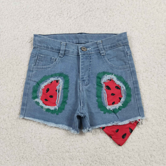 SS0948 Watermelon Print Blue Girls Denim Shorts 202605 RTS