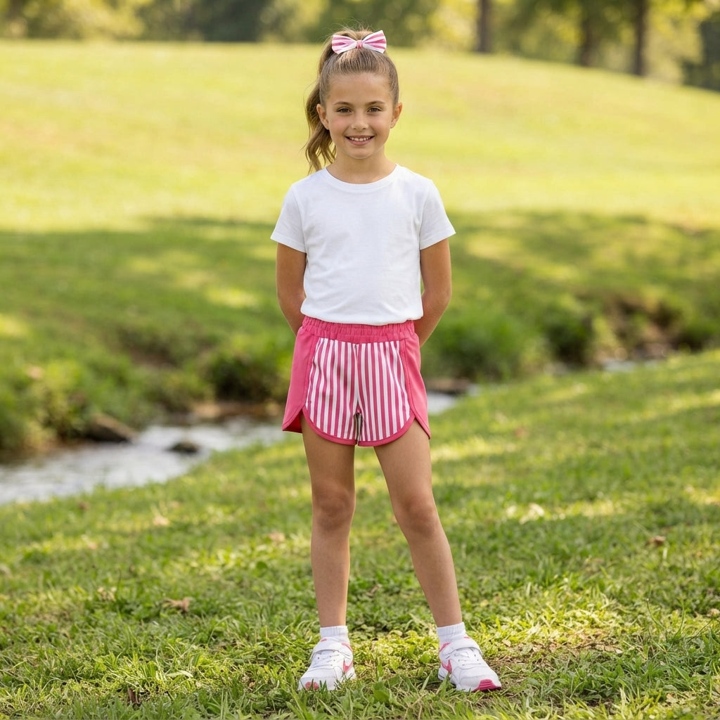 SS0949 Stripe Rose Red Yoga Girl's Shorts