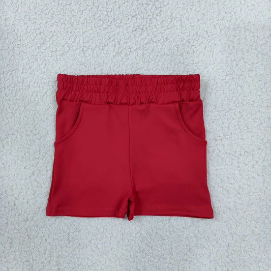 SS0960 Solid Red Yoga Girl's Shorts