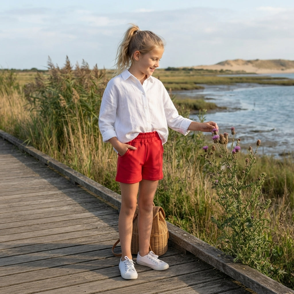 SS0960 Solid Red Yoga Girl's Shorts
