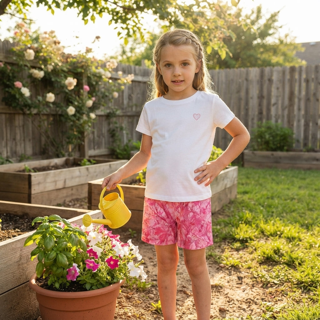 SS0993 Hunting Leaves Rose Red Girl's Shorts